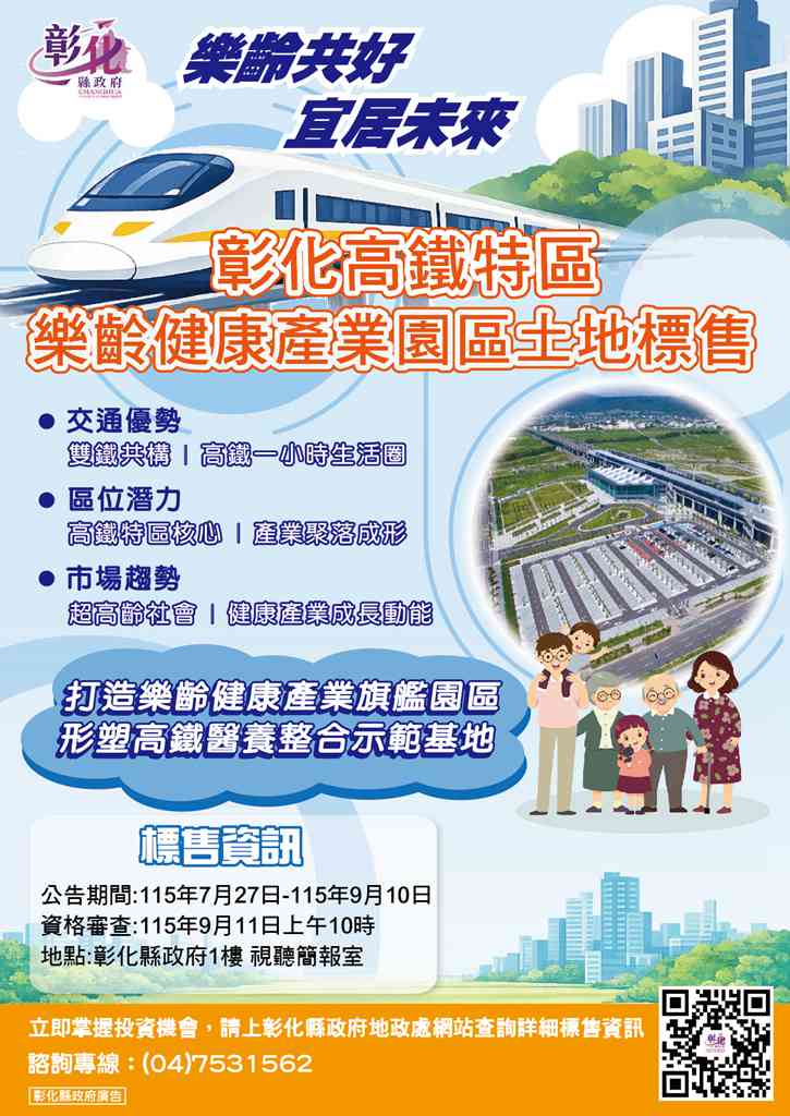 彰化高鐵特區樂齡健康園區土地標售！4基地共10公頃 首創分期付款搶商機